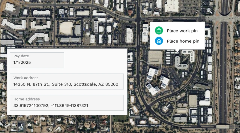 Run a quick tax lookup with an employee’s home and work addresses in Payroll Point Maps feature.